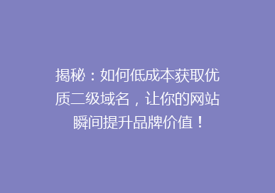 揭秘：如何低成本获取优质二级域名，让你的网站瞬间提升品牌价值！