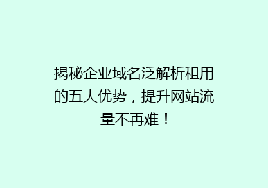 揭秘企业域名泛解析租用的五大优势，提升网站流量不再难！