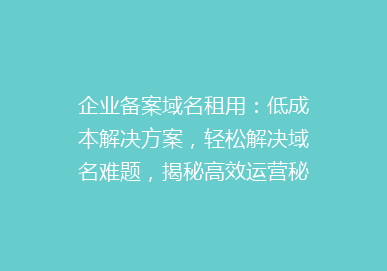 企业备案域名租用：低成本解决方案，轻松解决域名难题，揭秘高效运营秘诀！