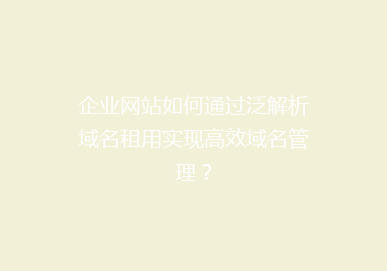 企业网站如何通过泛解析域名租用实现高效域名管理？