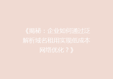 《揭秘：企业如何通过泛解析域名租用实现低成本网络优化？》