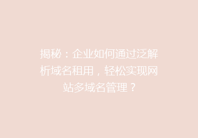 揭秘：企业如何通过泛解析域名租用，轻松实现网站多域名管理？