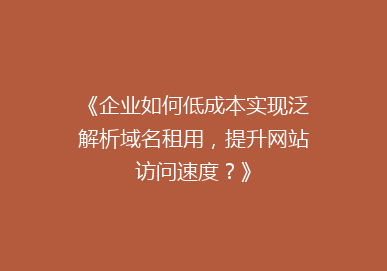 《企业如何低成本实现泛解析域名租用，提升网站访问速度？》