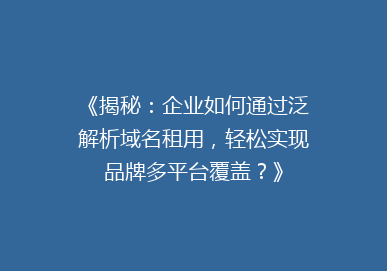 《揭秘：企业如何通过泛解析域名租用，轻松实现品牌多平台覆盖？》