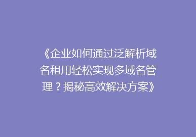 《企业如何通过泛解析域名租用轻松实现多域名管理？揭秘高效解决方案》