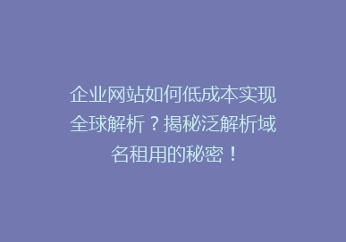 企业网站如何低成本实现全球解析？揭秘泛解析域名租用的秘密！