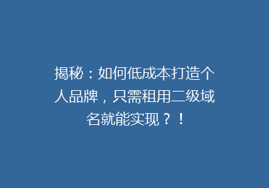 揭秘：如何低成本打造个人品牌，只需租用二级域名就能实现？！