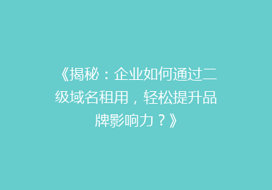 《揭秘：企业如何通过二级域名租用，轻松提升品牌影响力？》