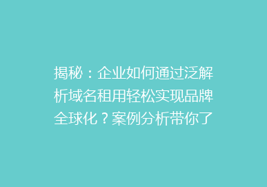 揭秘：企业如何通过泛解析域名租用轻松实现品牌全球化？案例分析带你了解其优势与价值！