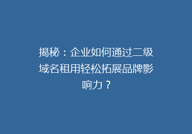揭秘：企业如何通过二级域名租用轻松拓展品牌影响力？