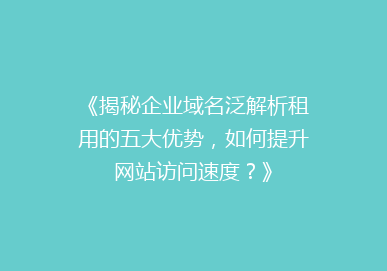 《揭秘企业域名泛解析租用的五大优势，如何提升网站访问速度？》