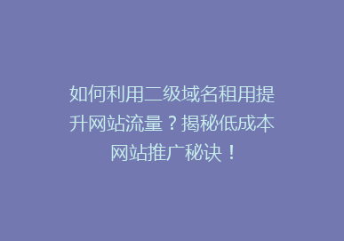 如何利用二级域名租用提升网站流量？揭秘低成本网站推广秘诀！
