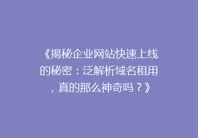 《揭秘企业网站快速上线的秘密：泛解析域名租用，真的那么神奇吗？》