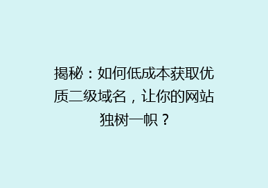 揭秘：如何低成本获取优质二级域名，让你的网站独树一帜？
