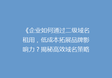 《企业如何通过二级域名租用，低成本拓展品牌影响力？揭秘高效域名策略》