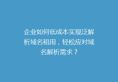 企业如何低成本实现泛解析域名租用，轻松应对域名解析需求？