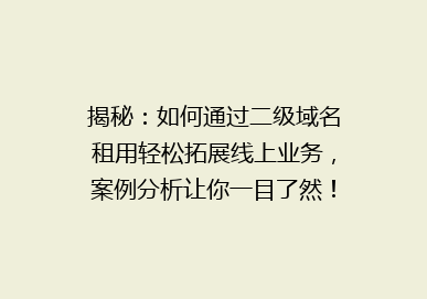 揭秘：如何通过二级域名租用轻松拓展线上业务，案例分析让你一目了然！